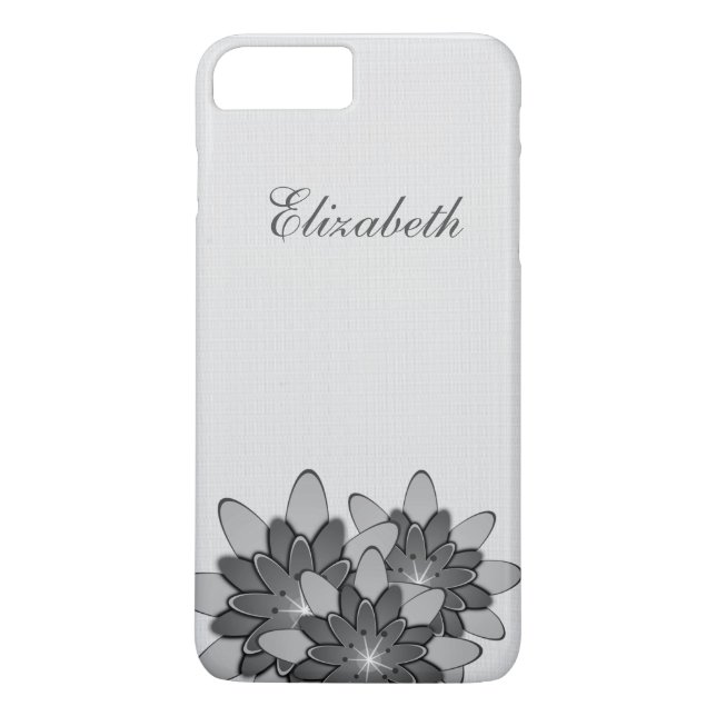 White Minimal with Gray Floral Lotus Personalized Case-Mate iPhone Case (Back)