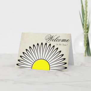 White Minimal Yellow Daisy Welcome Wishing Card