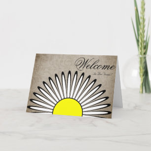 White Minimal Yellow Daisy Welcome Wishing Card