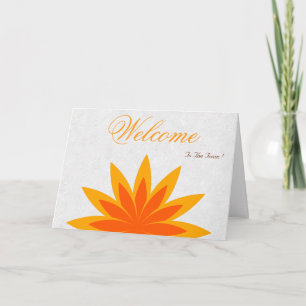 White Minimal Yellow Gold Lotus Welcome Wishing Card