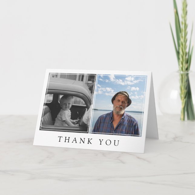 White Minimalist 2 Photos Sympathy Thank You Card (Front)