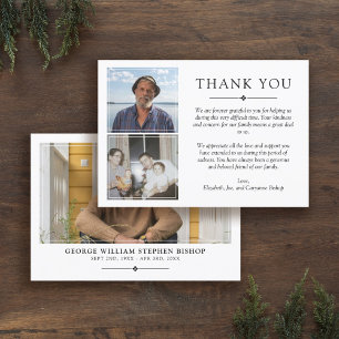 White Minimalist 3 Photos Sympathy Thank You Card