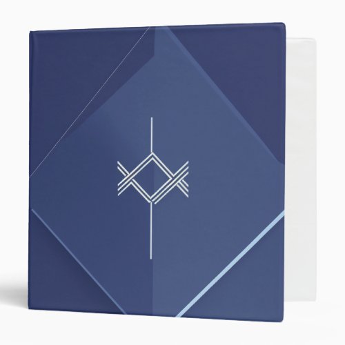 White minimalist and modern pentagonal logo on a 3 ring binder