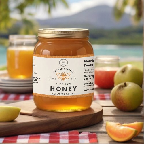 White Minimalist Bee Honey Jar Wraparound Label