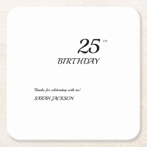 White Minimalist Birthday Paper Coaster