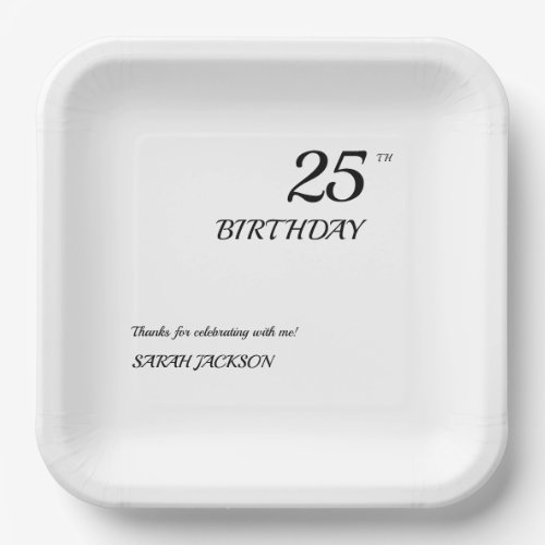 White Minimalist Birthday Paper Plate