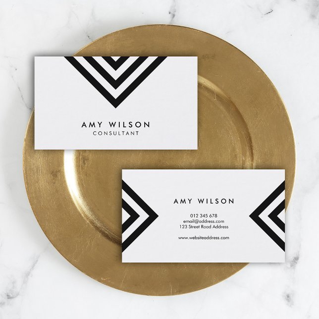 White Minimalist Black Chevron Geometric Business Card (Creator Uploaded)