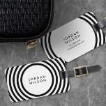 White Minimalist Black Circles Geometric Lines Luggage Tag<br><div class="desc">Travel in style with this modern luggage tag featuring a minimalist black geometric circle lines pattern against a white background. Personalize this tag with your information and for more options such as to change the font and it's size click the "Customize" button. *Please note that the Zazzle Watermark that appears...</div>