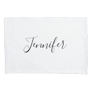 White Minimalist Black Handwritten Script Name Pillow Case