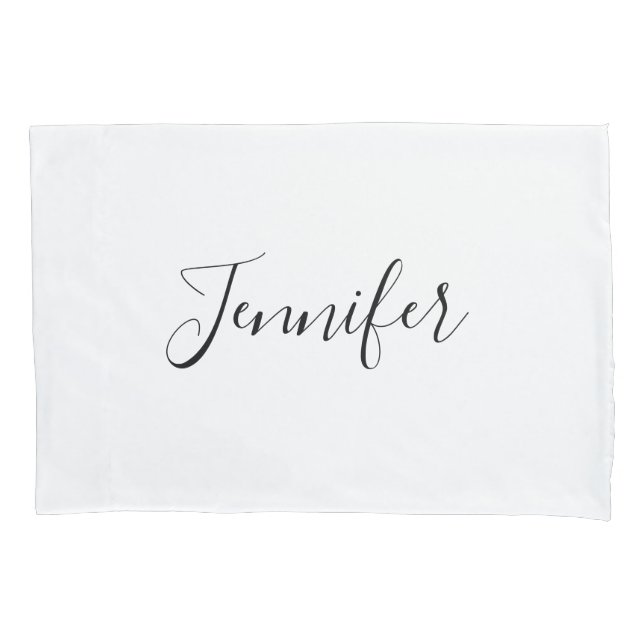 White Minimalist Black Handwritten Script Name Pillow Case (Front)
