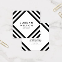 White Minimalist Black Square Lines Geometric Square Business Card