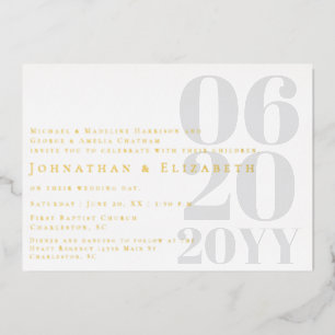 White Minimalist Bold Type Photo Wedding Foil Invitation