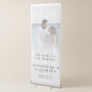White Minimalist Bold Type Photo Wedding Welcome Retractable Banner
