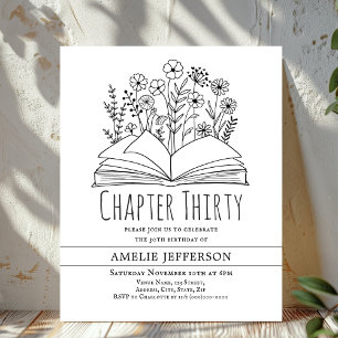 White Minimalist Book 30th Birthday Invitation