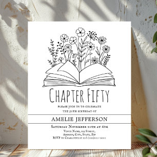 White Minimalist Book 50th Birthday Invitation