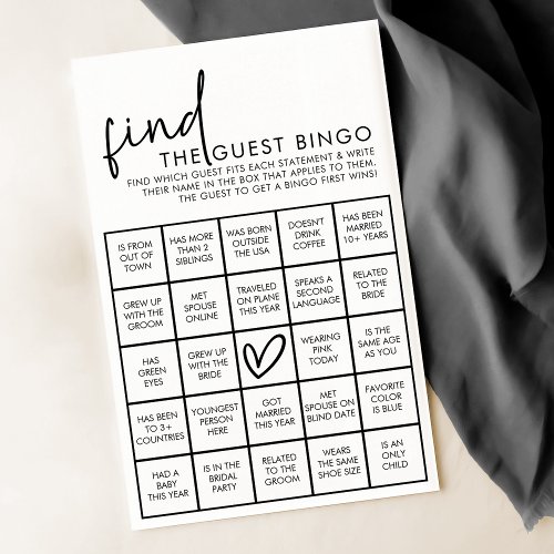 White Minimalist Bridal Shower Guest Bingo Game