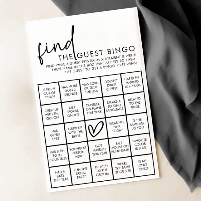 White Minimalist Bridal Shower Guest Bingo Game | Zazzle