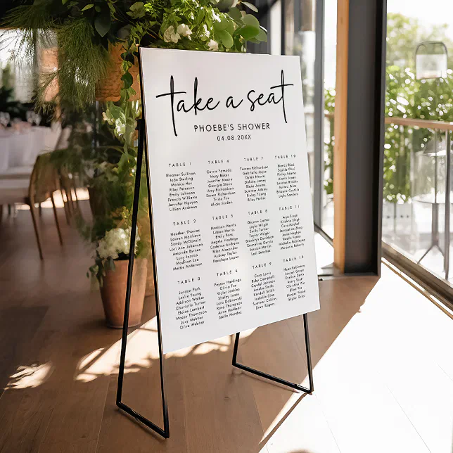White Minimalist Bridal Shower Seating Chart Foam Board Zazzle