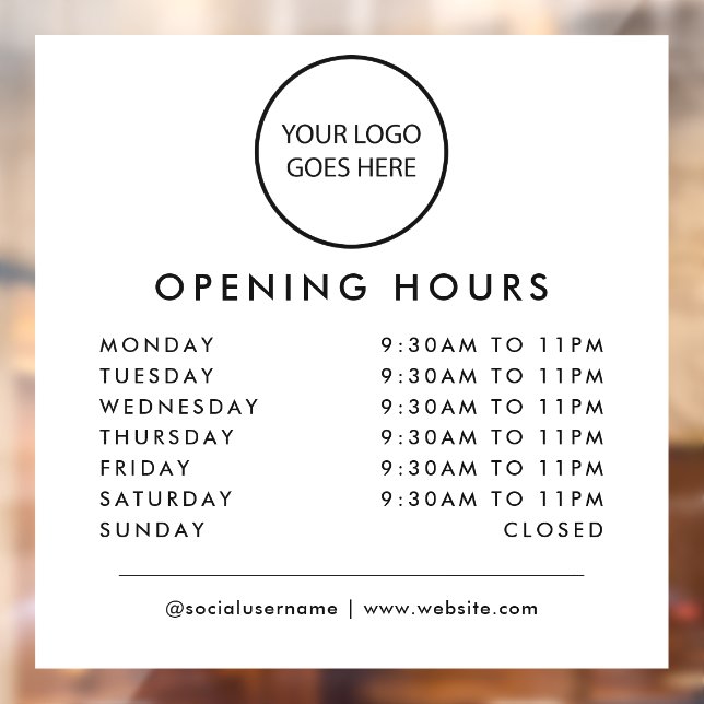 White Minimalist Business Logo Opening Times Window Cling (Sheet 2)