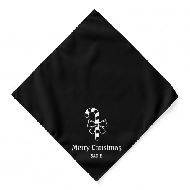 White Minimalist Candy Cane On Black With Text Bandana (Front)