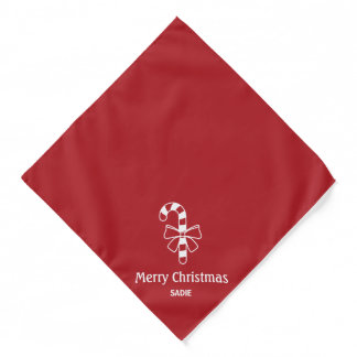 White Minimalist Candy Cane On Red With Text Bandana