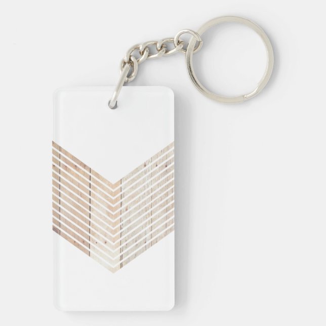 White Minimalist chevron with Wood Keychain (Back)
