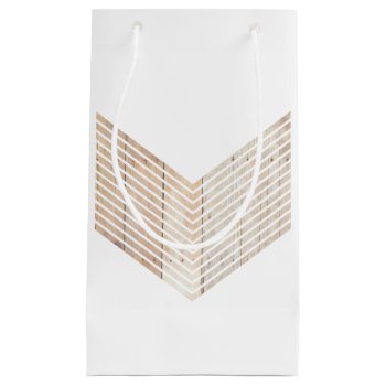 White Minimalist Chevron With Wood Small Gift Bag by parisjetaimee at Zazzle