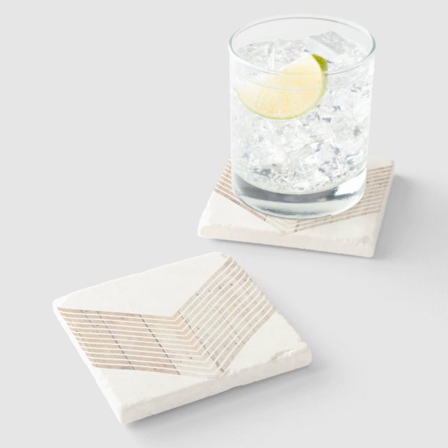 White Minimalist chevron with Wood Stone Coaster (Side)