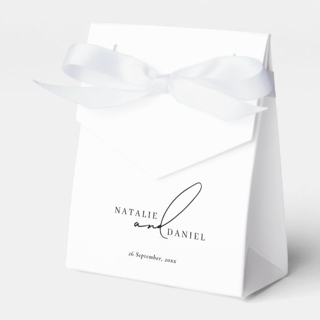 White Minimalist Classic Chic Wedding Favor Boxes (Front Side)