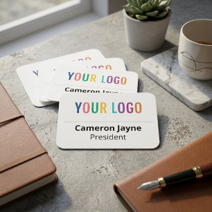 White Minimalist Colorful Logo Modern Name Tag