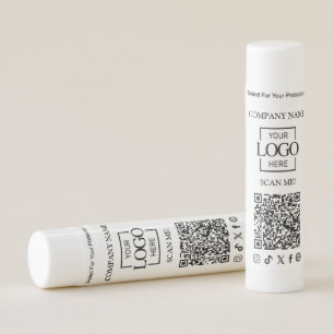 White Minimalist Company Business Logo & QR Code Lip Balm