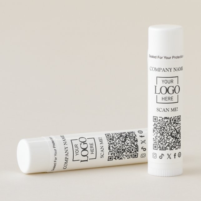 White Minimalist Company Business Logo & QR Code Lip Balm (Front)