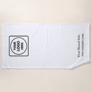 White Minimalist   Custom Business Logo Design Beach Towel