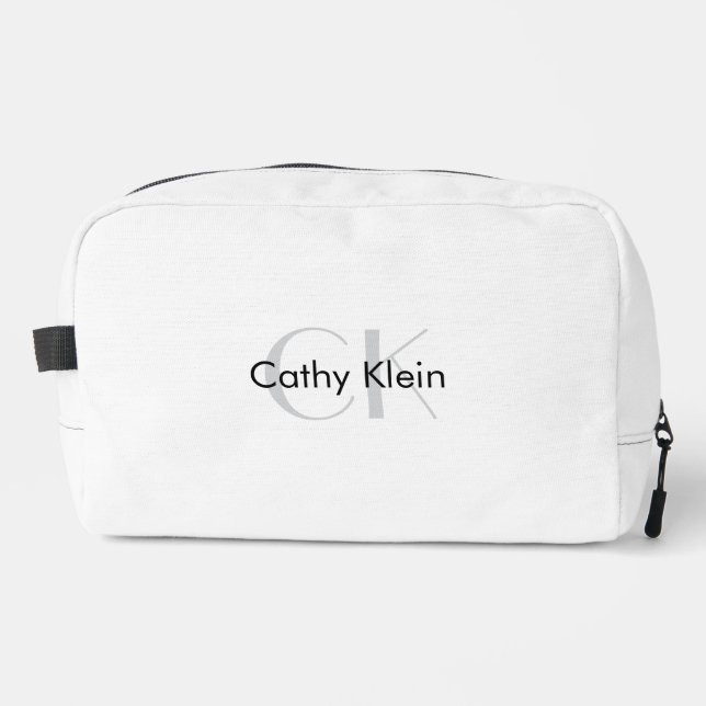 White Minimalist Custom Monogram Dopp Kit (Front)