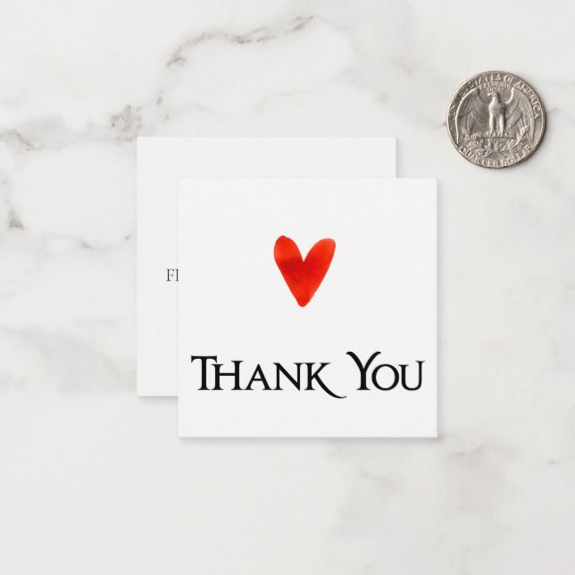 White Minimalist Elegant Heart Wedding Thank You  Note Card (Front/Back In Situ)