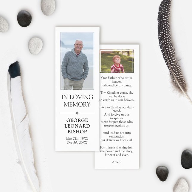 White Minimalist Elegant Photo Funeral Prayer Card Bookmarks (Creator Uploaded)
