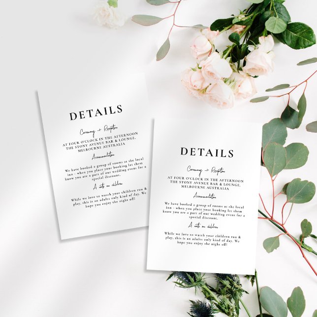 White Minimalist Elegant Wedding Details Enclosure Card (Creator Uploaded)