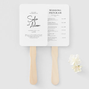 White Minimalist Elegant Wedding Program Hand Fan
