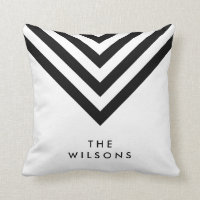 White Minimalist Family Name Black Chevron Throw Pillow