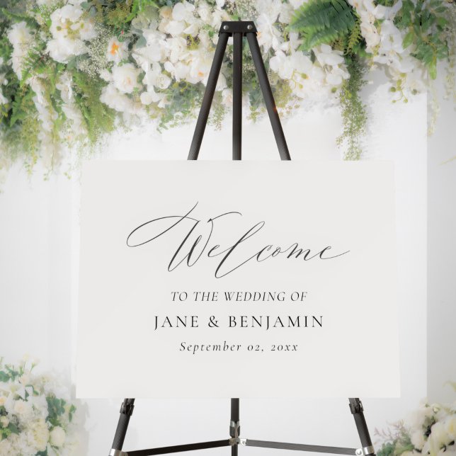 White Minimalist Fine Art Wedding Welcome Sign (This elegant, minimalist wedding welcome sign is perfect for a high end, luxury look)