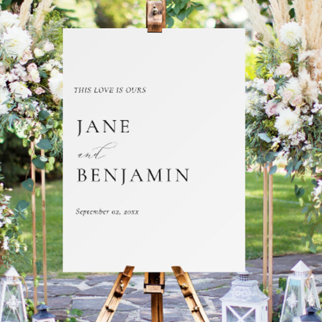 White Minimalist Fine Art Wedding Welcome Sign (This wedding welcome sign features an elegant handwritten calligraphy script)