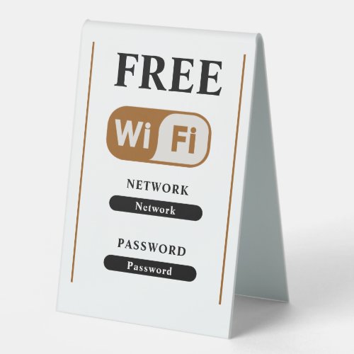 White Minimalist Free Wifi Metal  Table Tent Sign