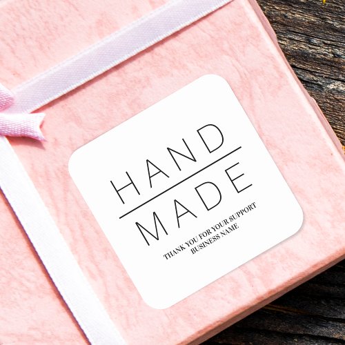 White Minimalist Handmade Business Support Square Sticker