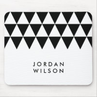 White Minimalist Modern Black Triangle Pattern Mouse Pad