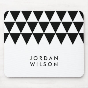 White Minimalist Modern Black Triangle Pattern Mouse Pad
