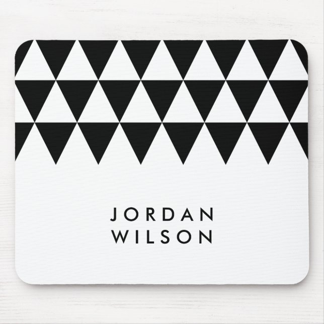 White Minimalist Modern Black Triangle Pattern Mouse Pad (Front)