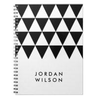 White Minimalist Modern Black Triangle Pattern Notebook