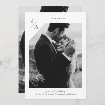 White Minimalist Modern Double Photo Save the Date Invitation | Zazzle