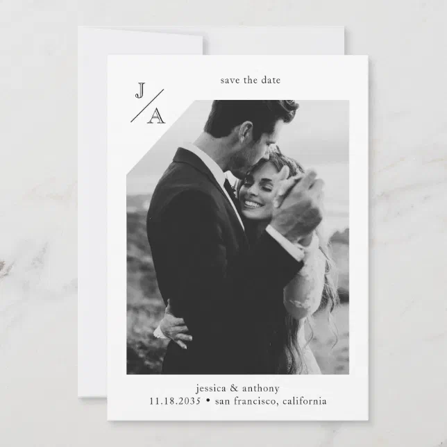 White Minimalist Modern Double Photo Save the Date Invitation | Zazzle