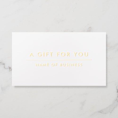 White Minimalist Modern Gift Certificate Gold Foil Business Cards